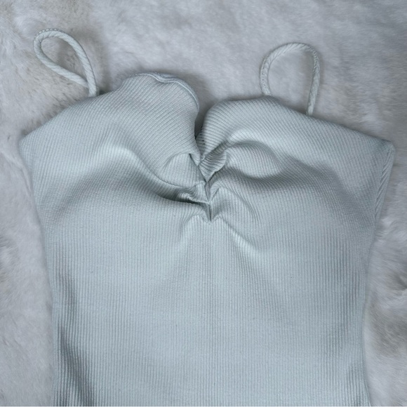 Fashion Nova White Ribbed Ruched Bodysuit - Picture 3 of 9